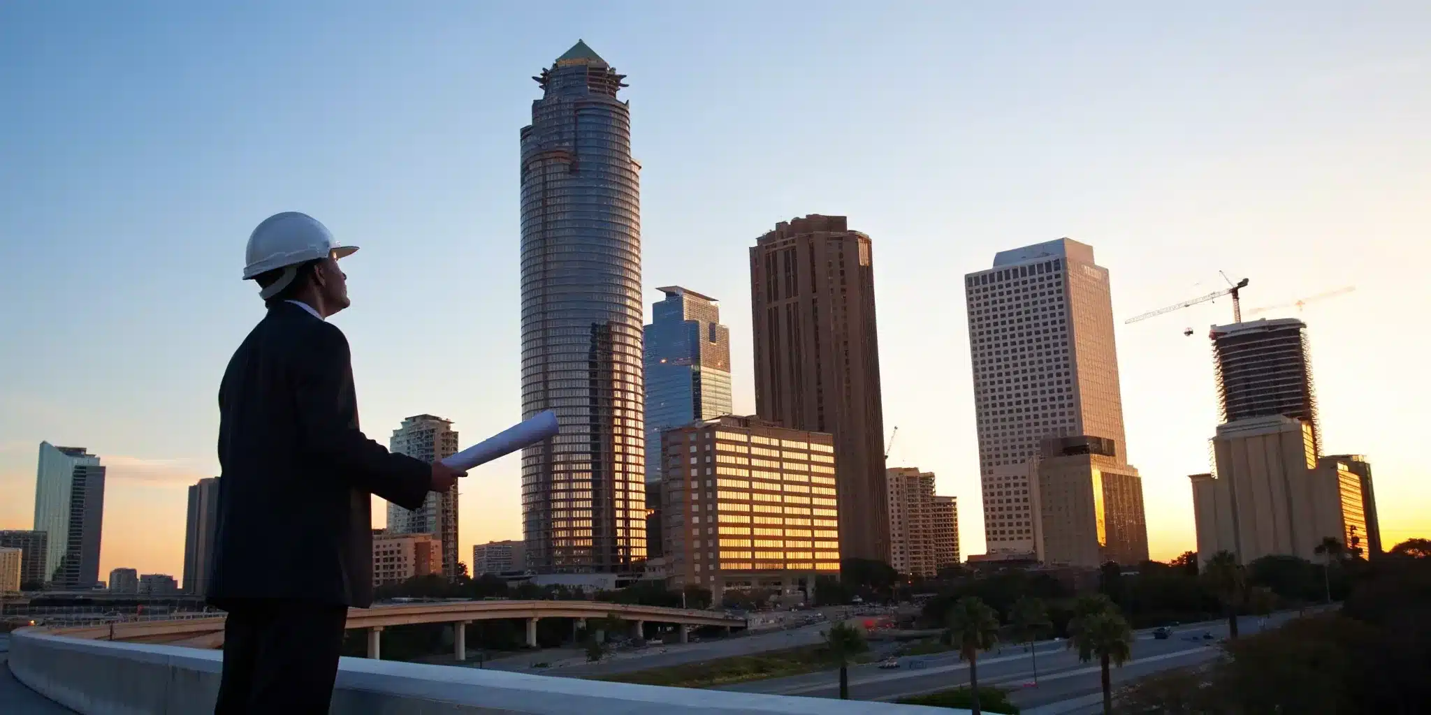 A developer in Tampa reviews construction plans, a process streamlined by permit expediting.