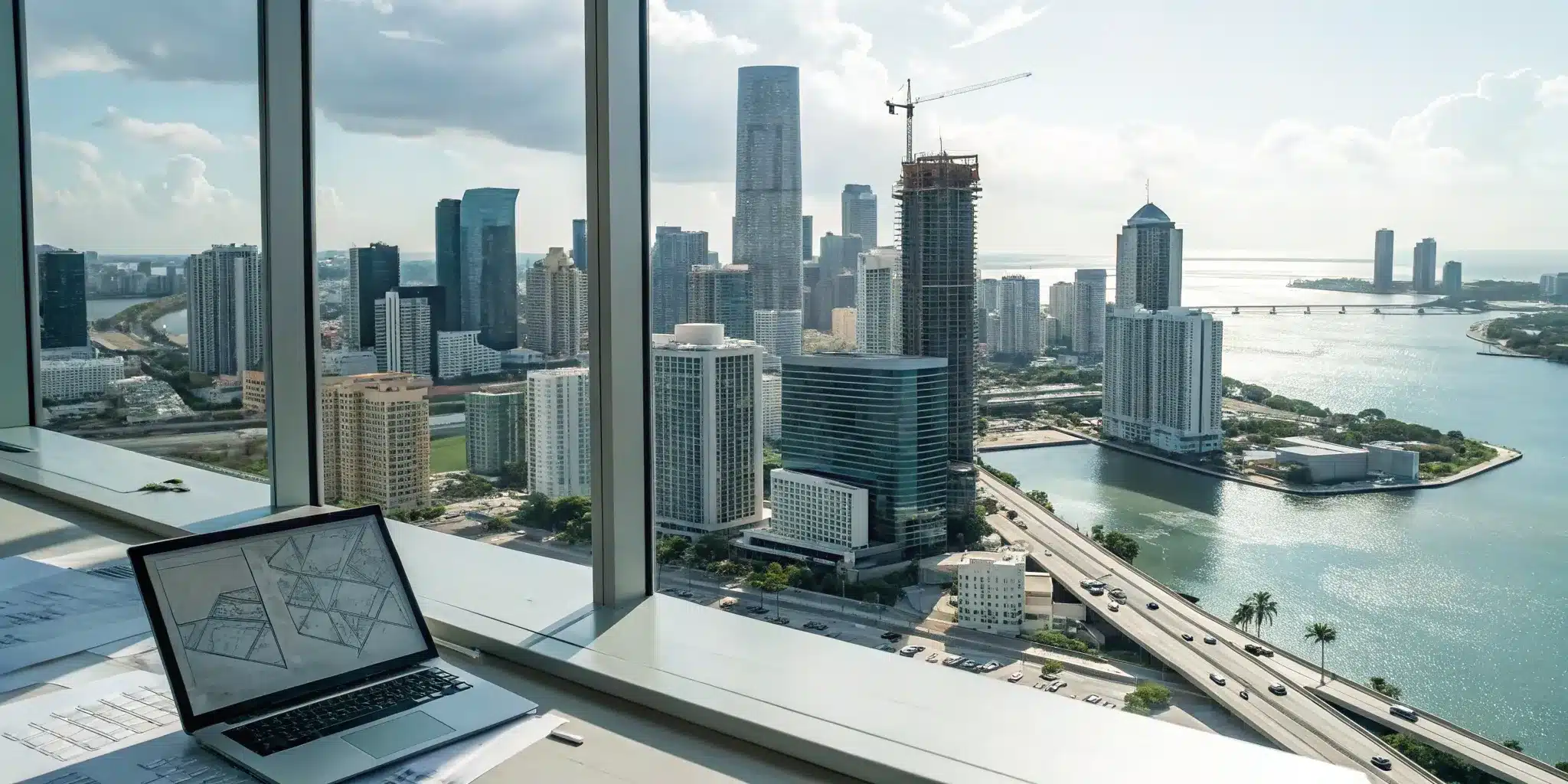 Searching for a Miami-Dade County certificate of use on a laptop in an office overlooking the city.