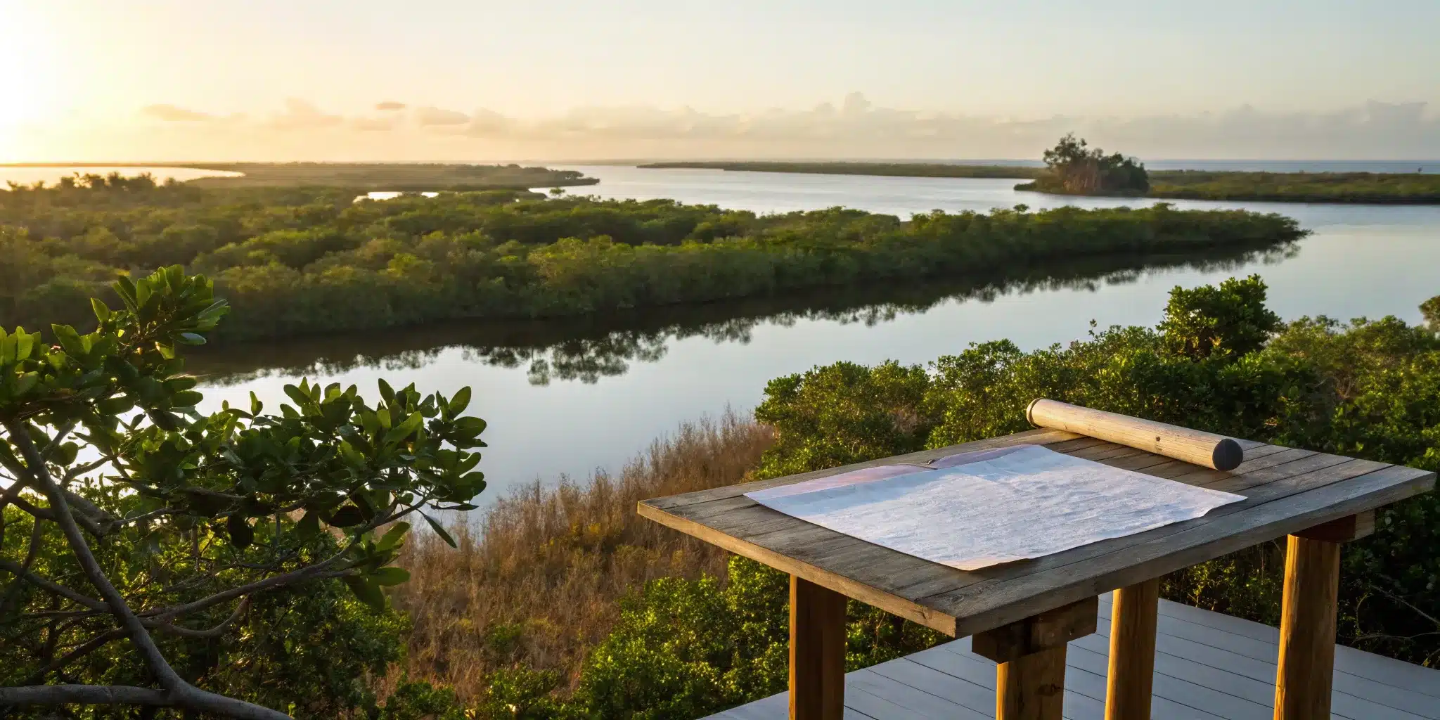 An environmental permit consultant reviews a project site in the Florida wetlands.