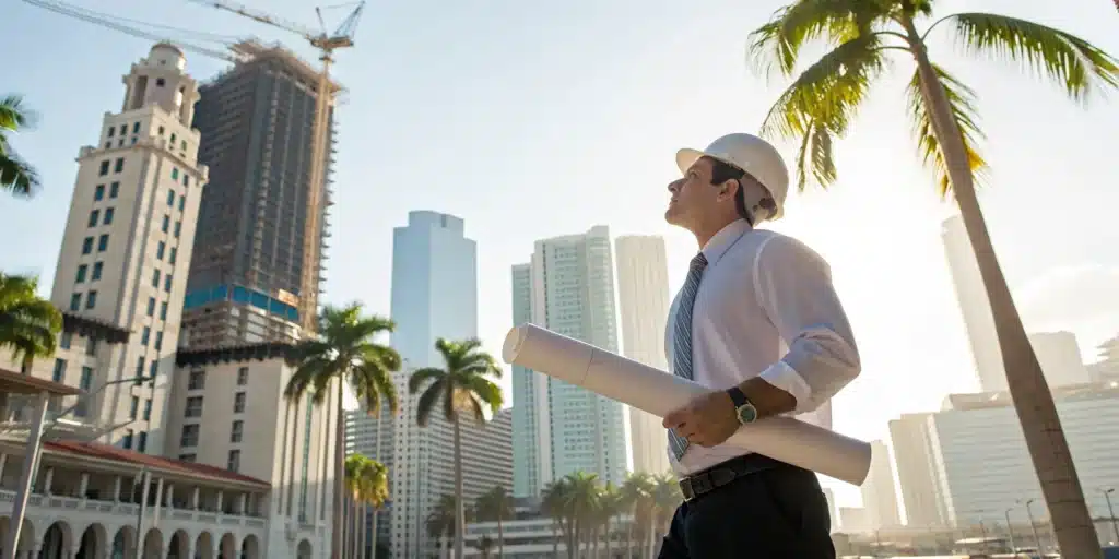 Architect reviewing plans for a Miami-Dade certificate of use.