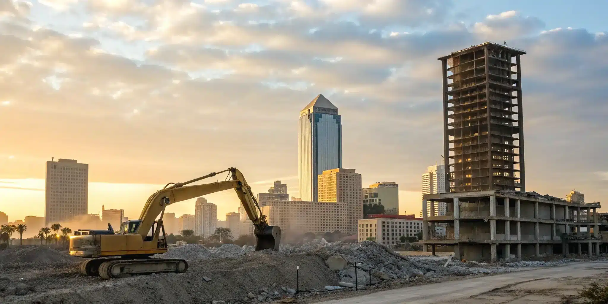 A demolition service excavator working on a permitted project in Jacksonville.