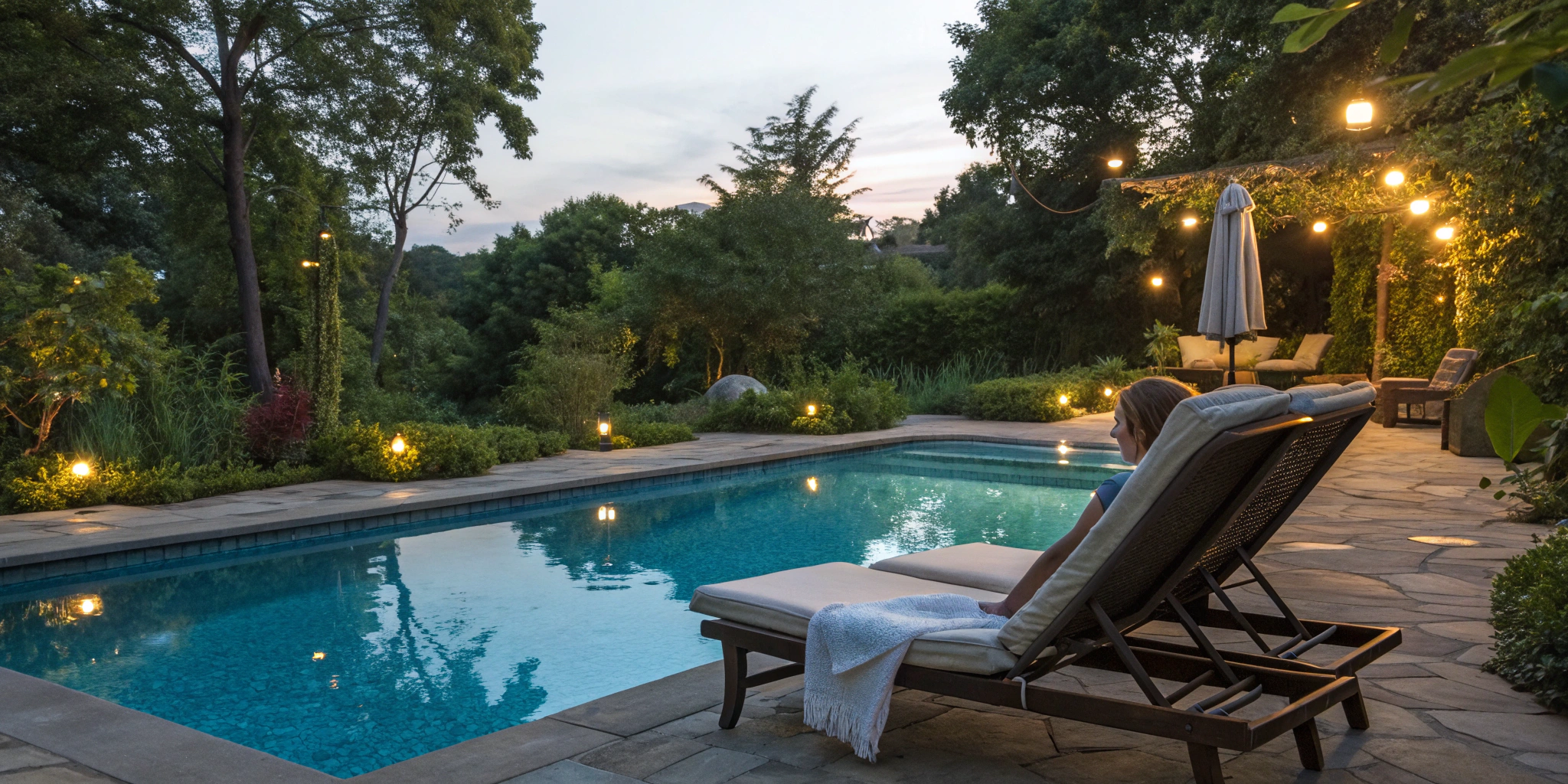 A backyard swimming pool in Florida, built correctly with the required pool permit.
