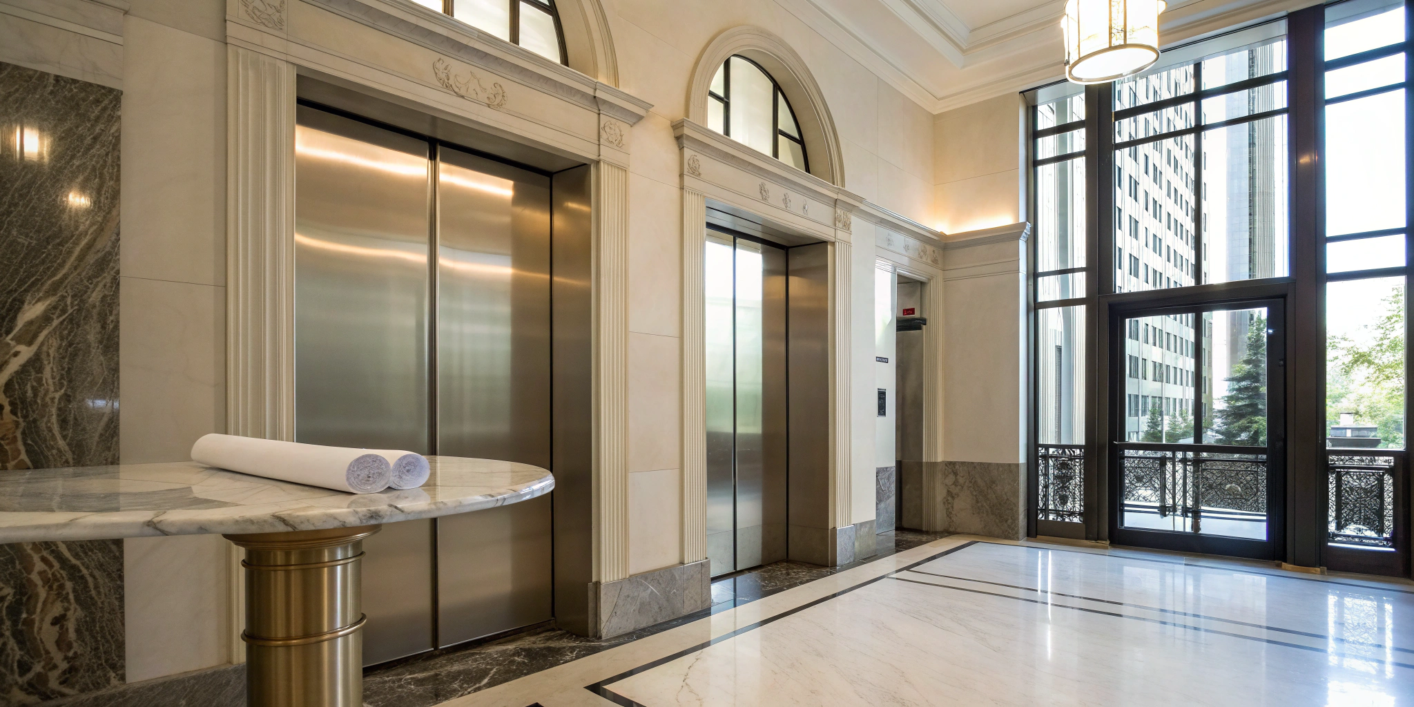 Modern elevator in a Florida building lobby, a project requiring a permit for installation.
