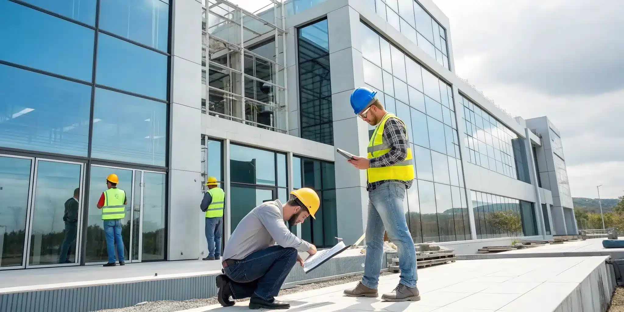Engineers conducting a structural inspection for the building recertification process.