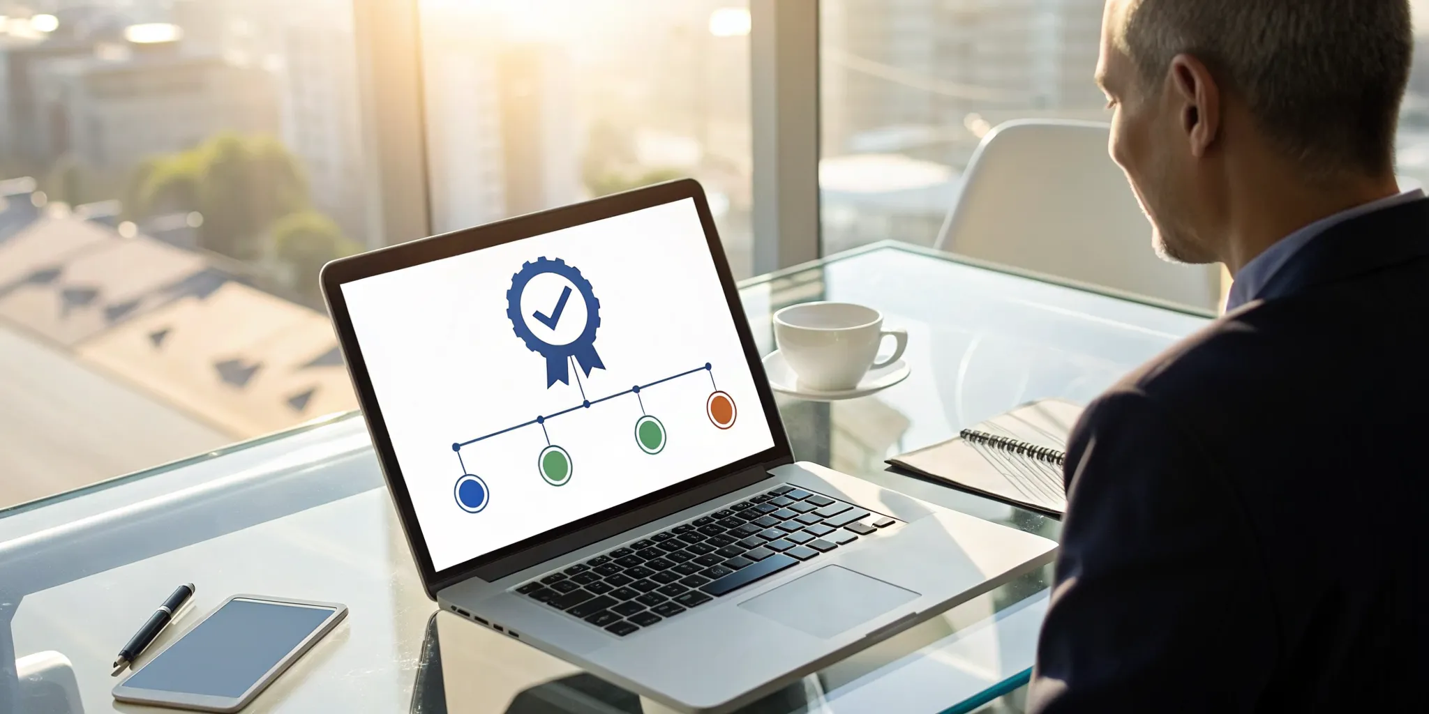 A person checking their approved building permit status on a laptop.