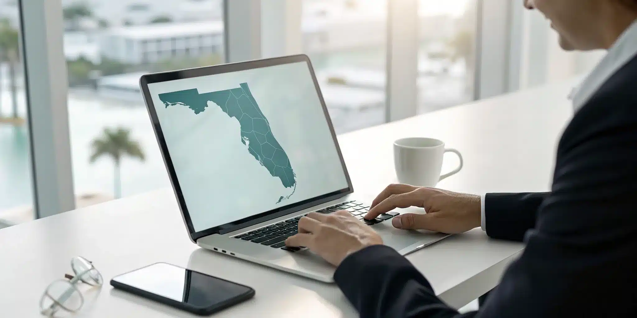 A person on a laptop performing a Florida permit number lookup.