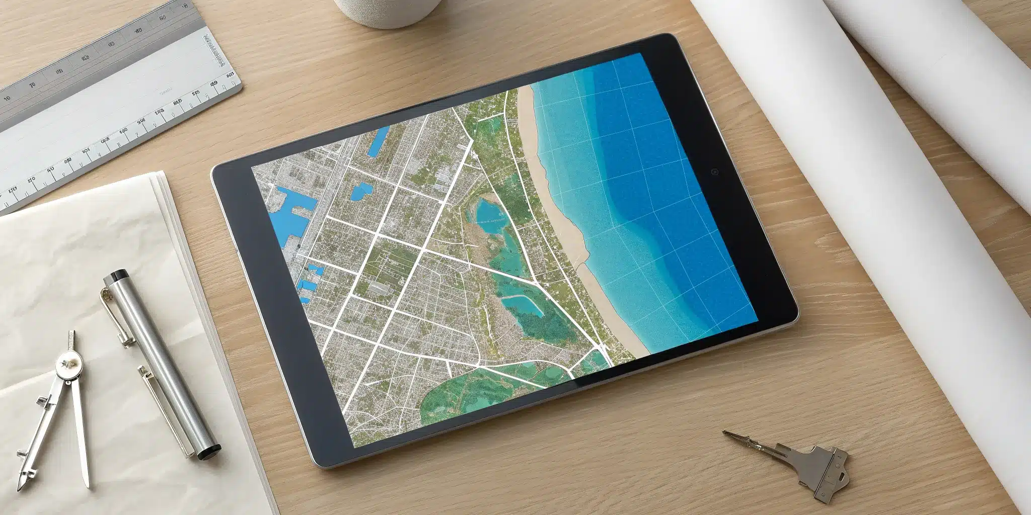 A desk with site plans and documents for getting a zoning variance in Florida.