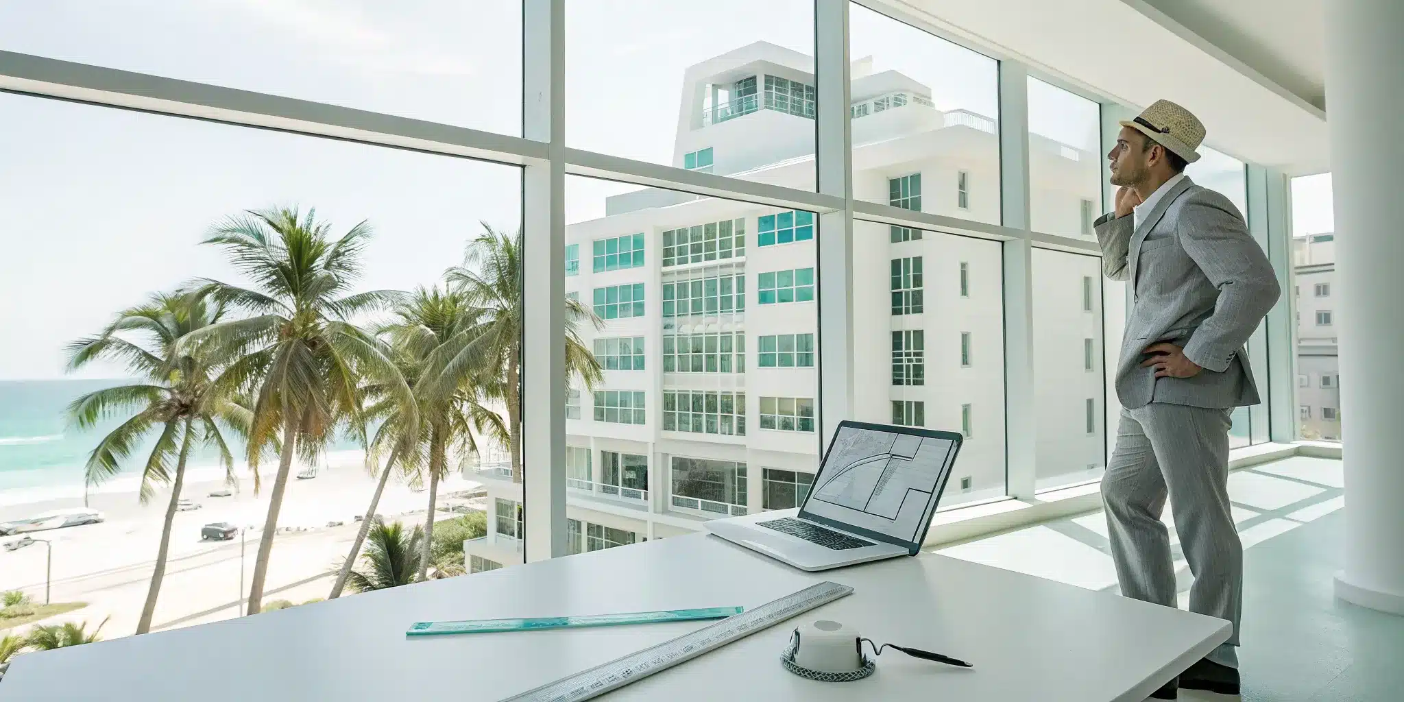 A permit expediter reviews blueprints in a Miami Beach office to speed up the permit process.
