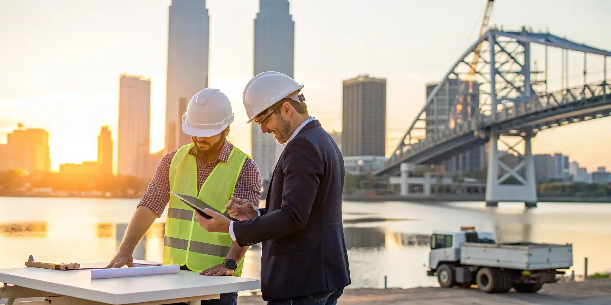 General contractors in Jacksonville reviewing blueprints for new construction leads.