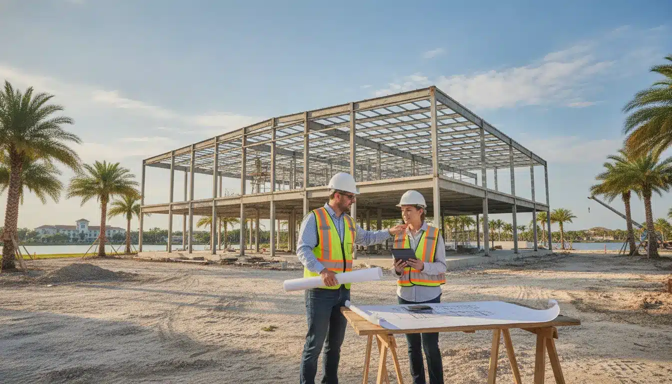 Commercial construction team reviewing plans in Bonita Springs