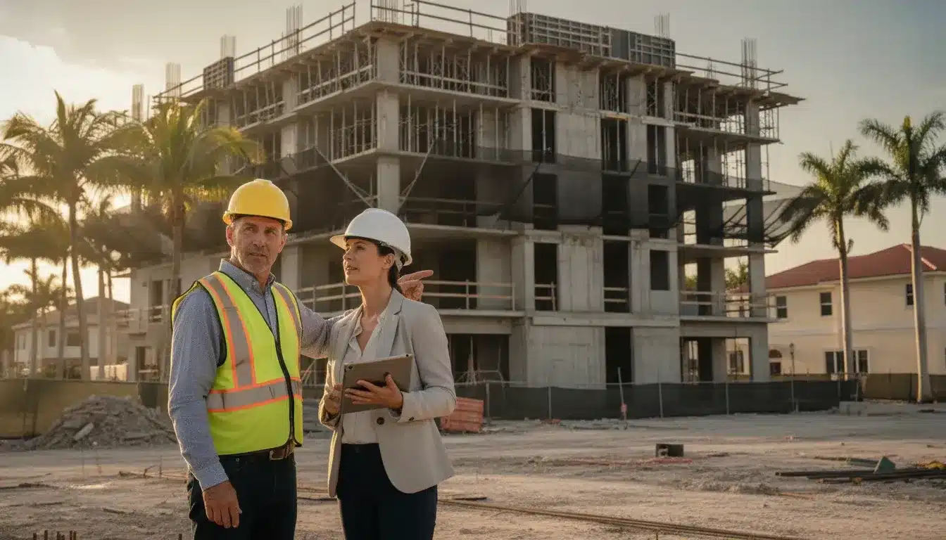 Commercial construction team reviewing a Boynton Beach building project