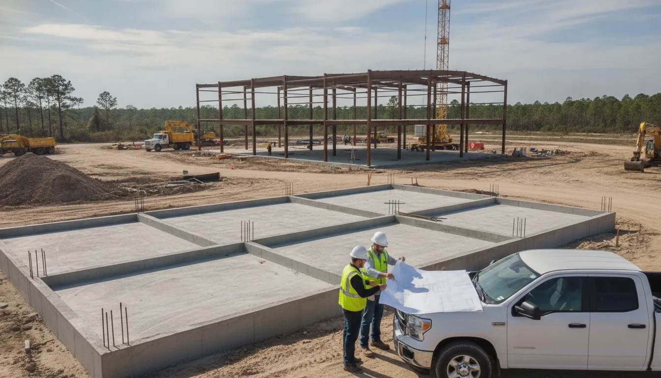 Commercial construction team coordinating a Florida building permit project