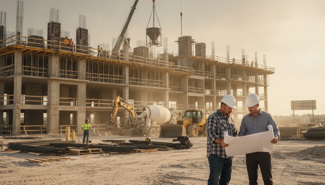 Commercial construction team coordinating a Florida building permit project