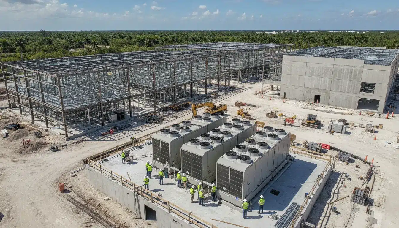 Florida data center construction site with electrical and mechanical coordination