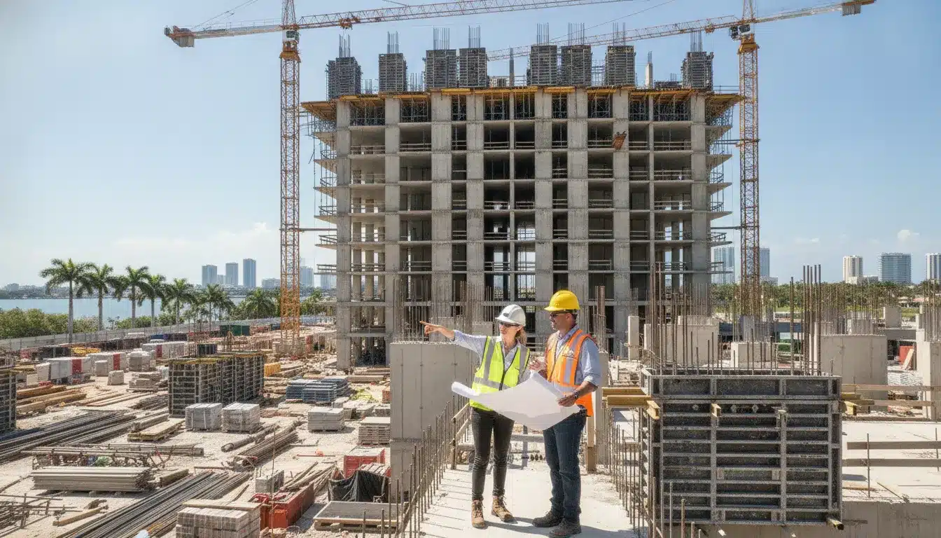 Commercial construction project team reviewing permit plans in Fort Lauderdale