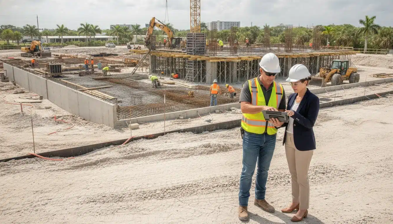 Commercial construction team coordinating an Indian River County permit workflow