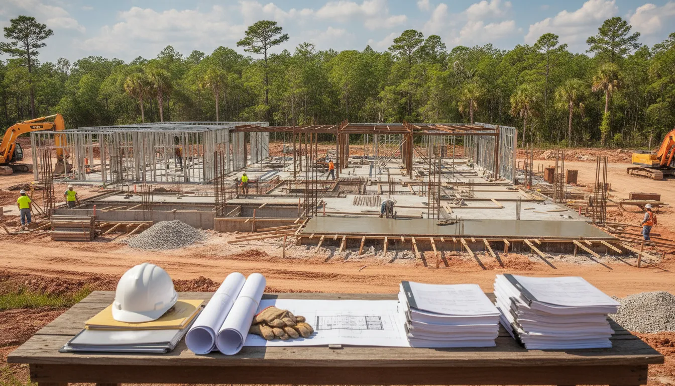 Commercial construction site in Wakulla County, Florida, prepared for building permit review